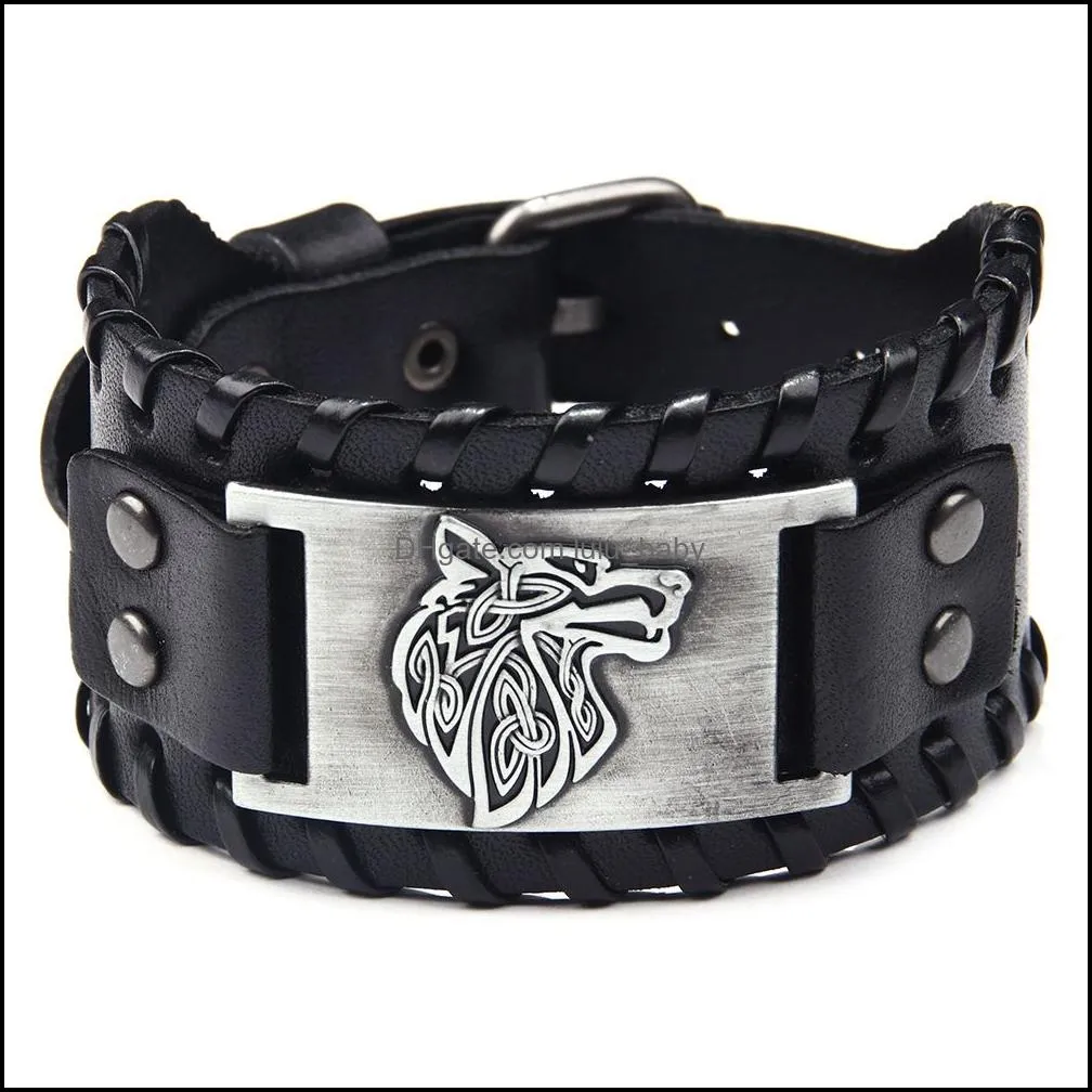 vintage mens bracelet animal wolf charm bracelets pin buckle belt wristband bangle cuff hip hop fashion jewelry