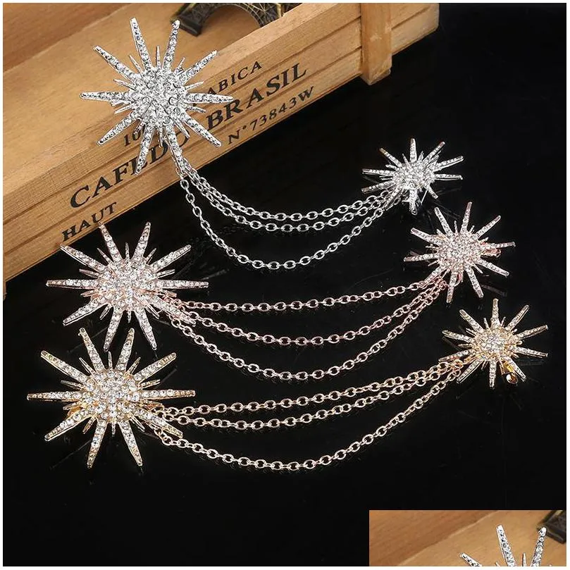 pins brooches women brooch jewelry crystal rhinstone star sparking chain cloth pin toa