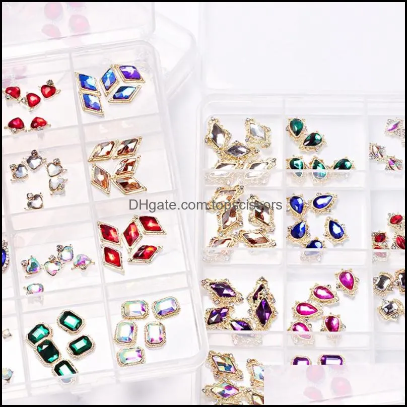 multi shapes diamond nail art decorations 24 grid colorful ab rhinestone metal jewels for nail beauty diy craft