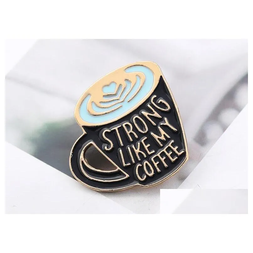 coffee enamel pin strong like my coffee enamel pin coffee lover pin brooches bag lapel pin clothes badge jewelry gift shu16