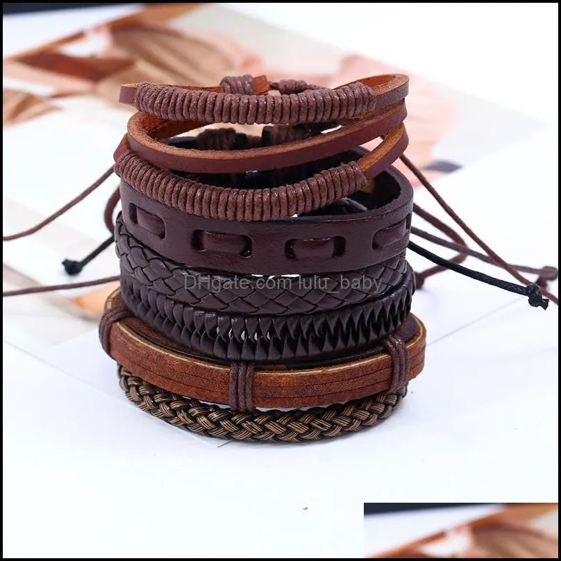 adjustable weave braid leather bracelet set multi layer wrap bracelets wristband bangle cuff women men fashion jewelry