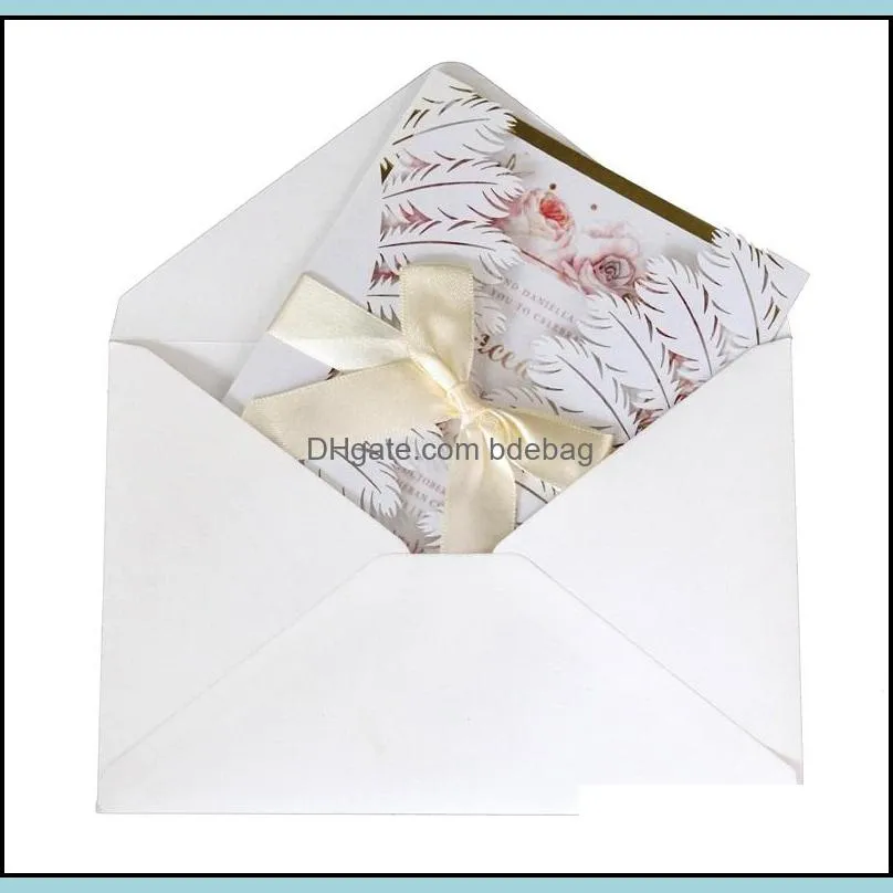 white feather style greeting party card hollow out wedding invitation cards kraft paper envelope fashion creative sell well whites color 2 6dd