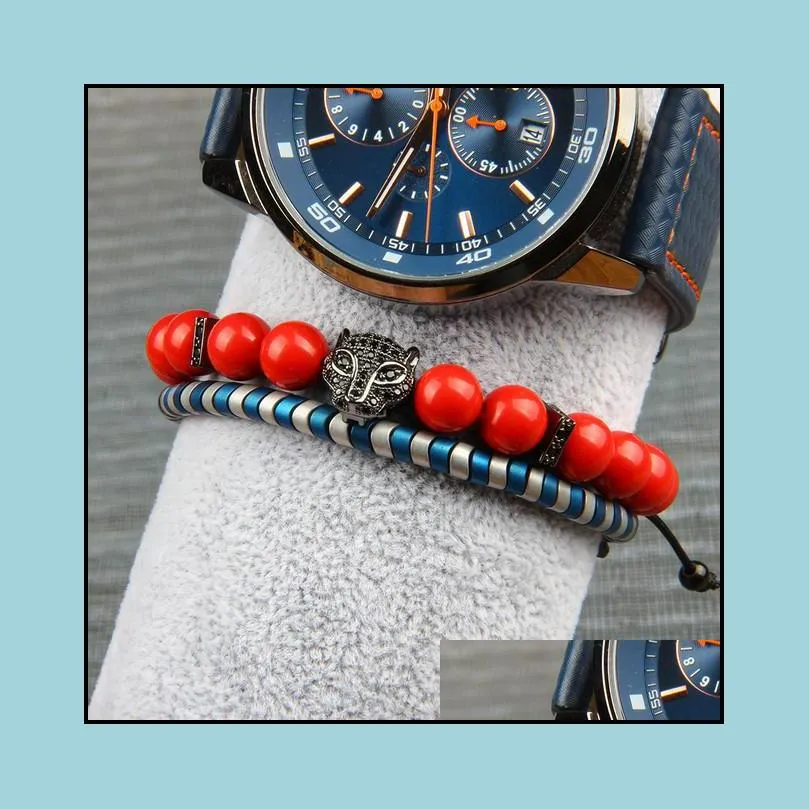 new black panther beaded leopard bracelets for men with natural tiger eye, white howlite stone, cinnabar stone beads