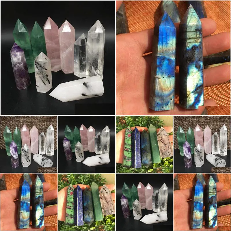 a lot natural amethyst rose quartz obelisk crystal wand point healing stones t200117