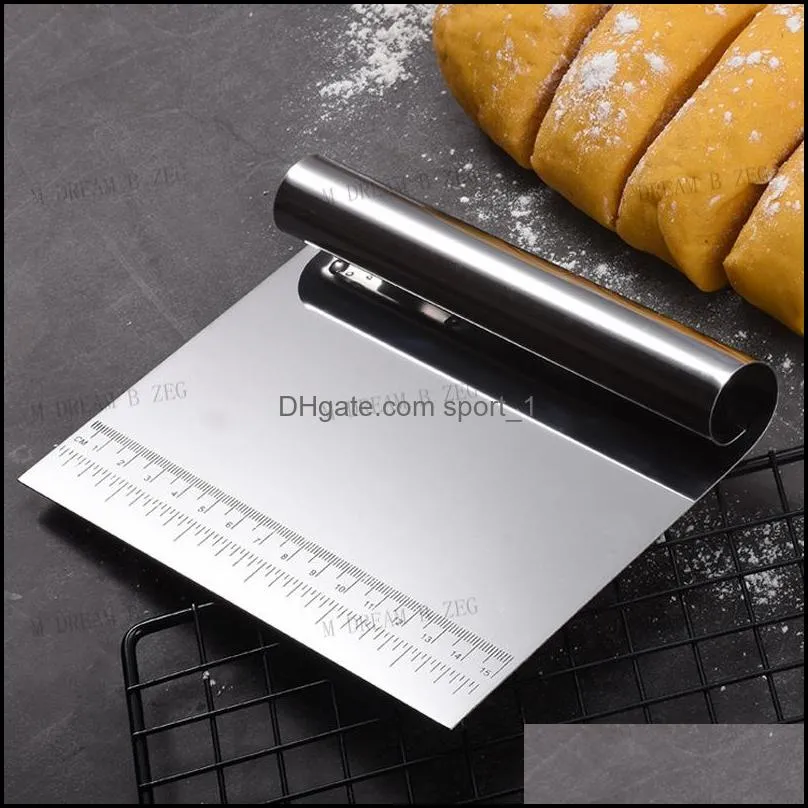 stainless steel dough cutter multifunction bench cake scraper pizza measuring guide kitchen tools 15x12cm dhs 