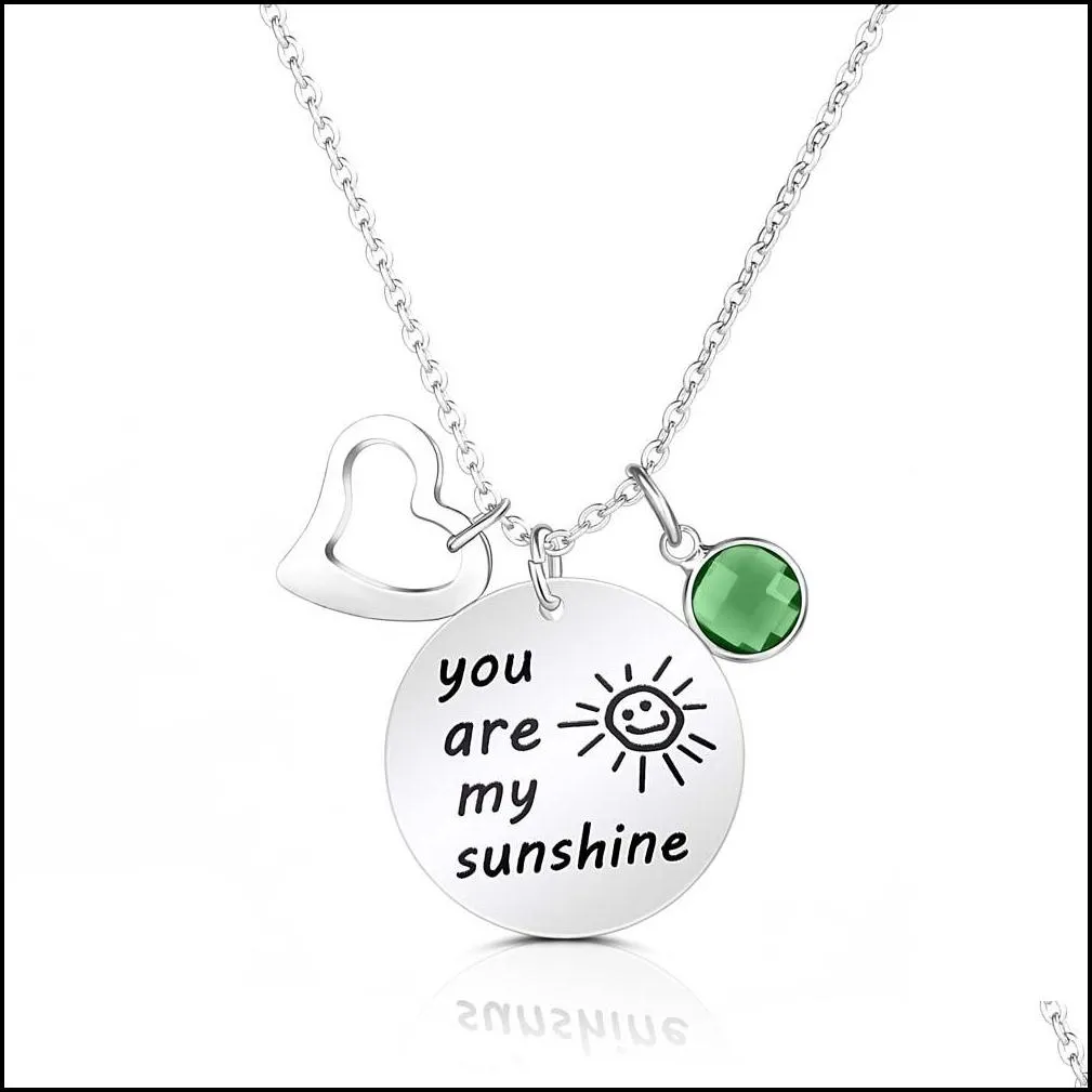 high quality engraved letters necklace you are my sunshine birthstone pearl charms pendants heart necklaces for women diy jewelry
