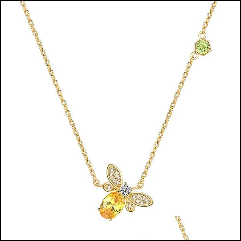 new popular yellow crystal honey bee pendant necklace women jewelry cute rhinestone bee bracelets rings earrings jewelry set gold