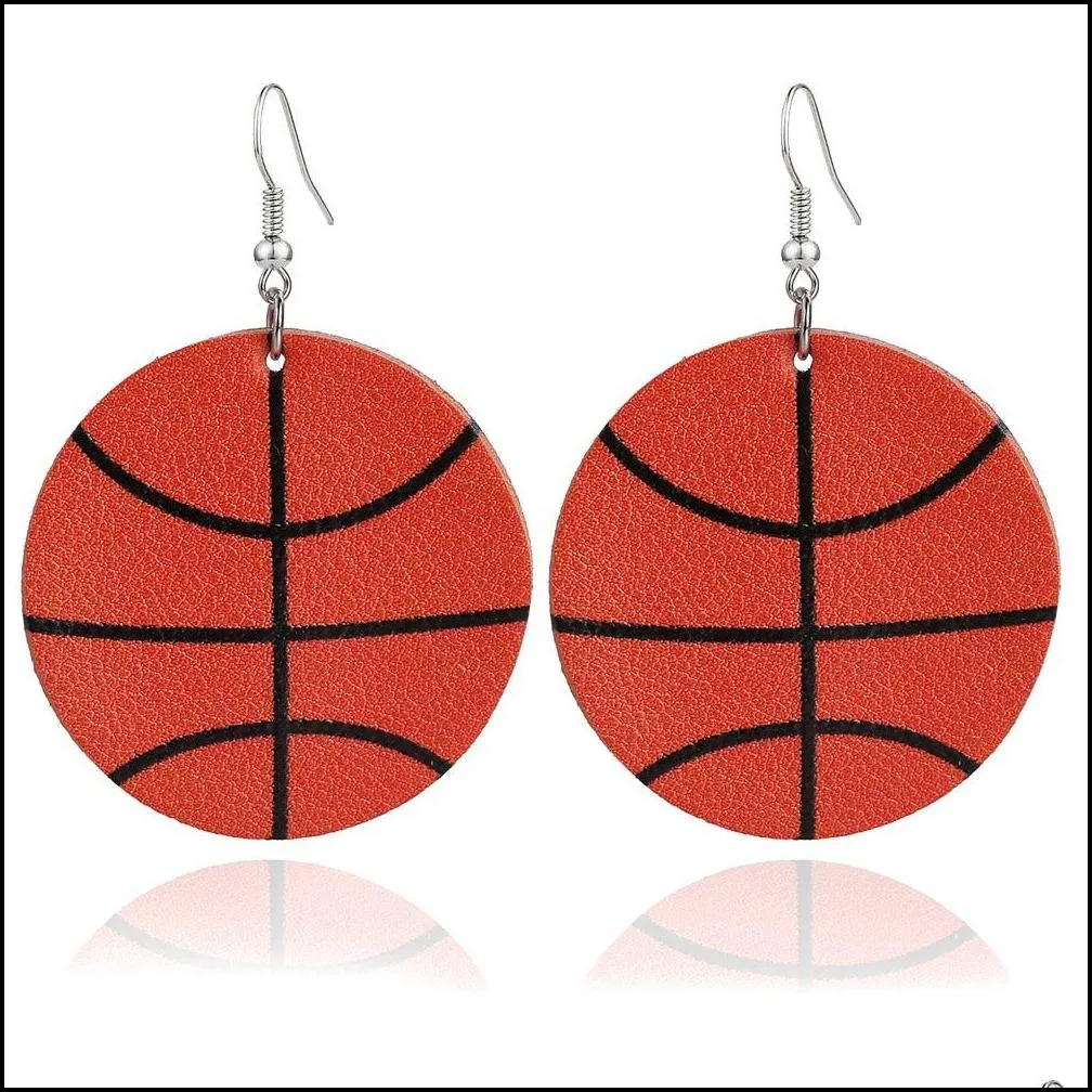 new sports round leather earrings football basketball vollyball evil blue eye light weight leather ball round dangle earring for women