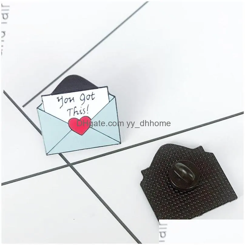 cartoon love heart envelope metal brooch pins eco enamel funny cute brooches for girls gift jewelry badges bag clothes denim shirt collar