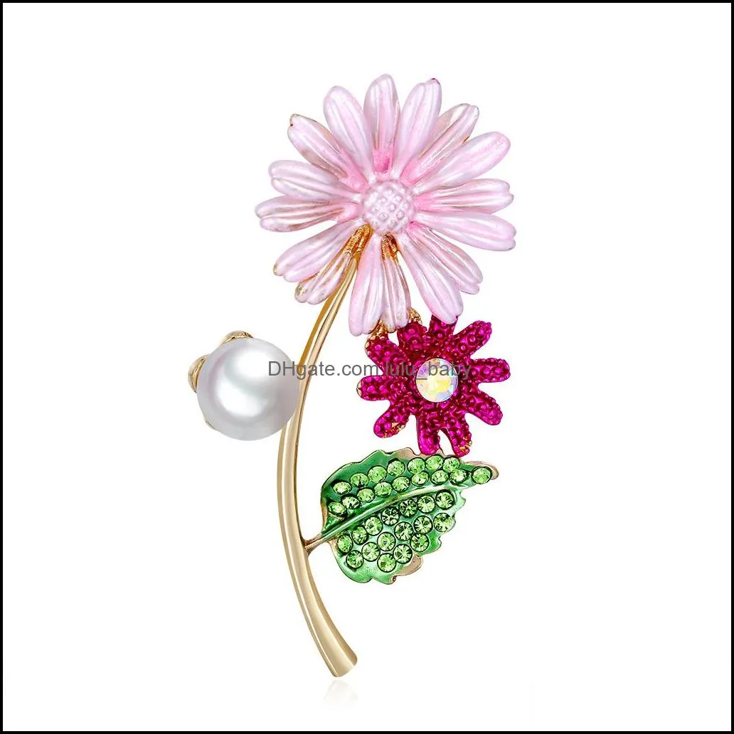 enamel daisy flower brooch pin business suit tops wedding dress corsage rhinestone brooches for women men fashion jewelry