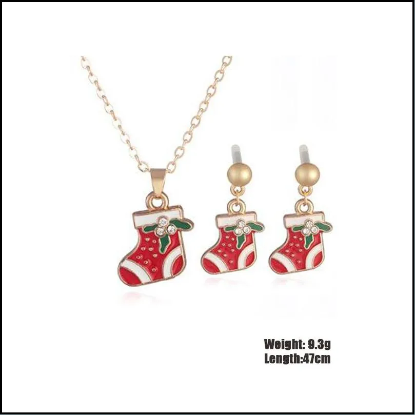 trendy cartoon necklace earring set for kids women new christmas snowman socks design charming necklaces earrings alloy jewelry set
