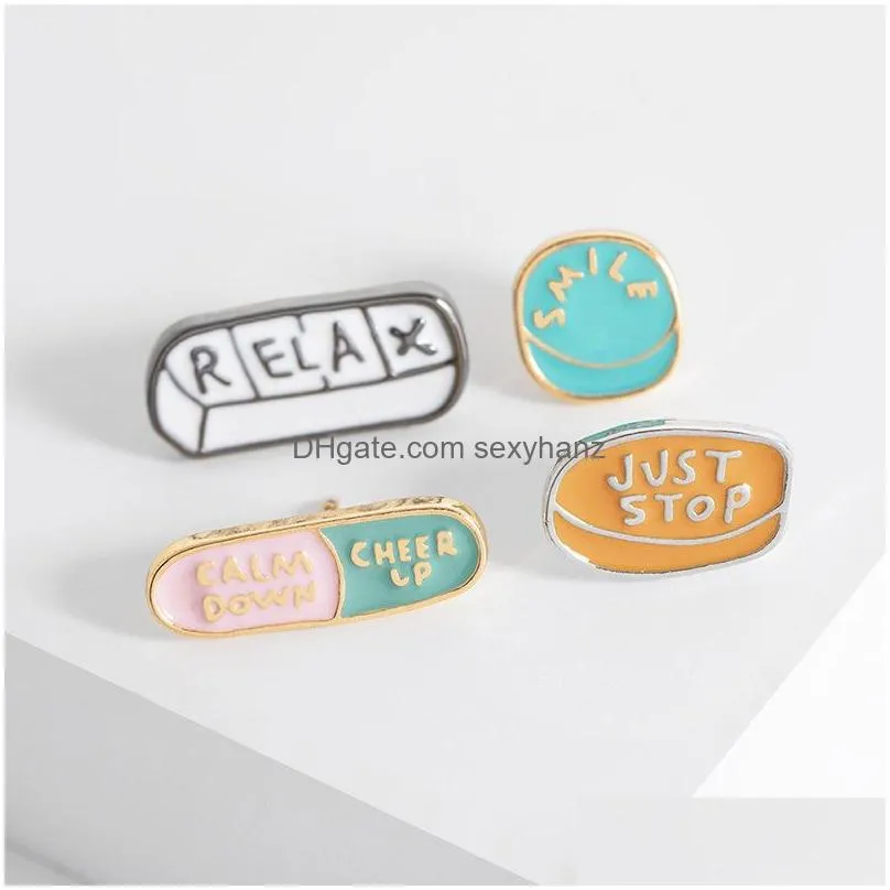 cartoon creative japan letter brooch pins funny enamel brooches for girls gift jewelry badges pill capsule clothes accessories collar