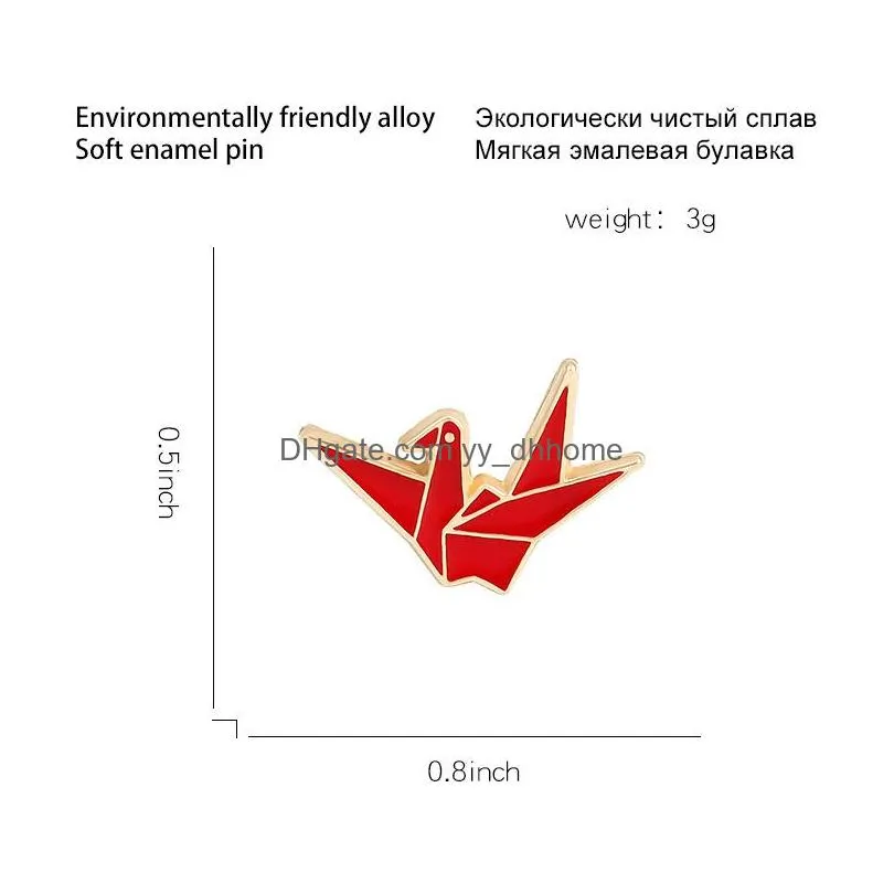 gold plated thousand paper cranes brooches for women cartoon cute red white couple enamel paint lapel pins funny badges denim shirt gift bag accessories collar