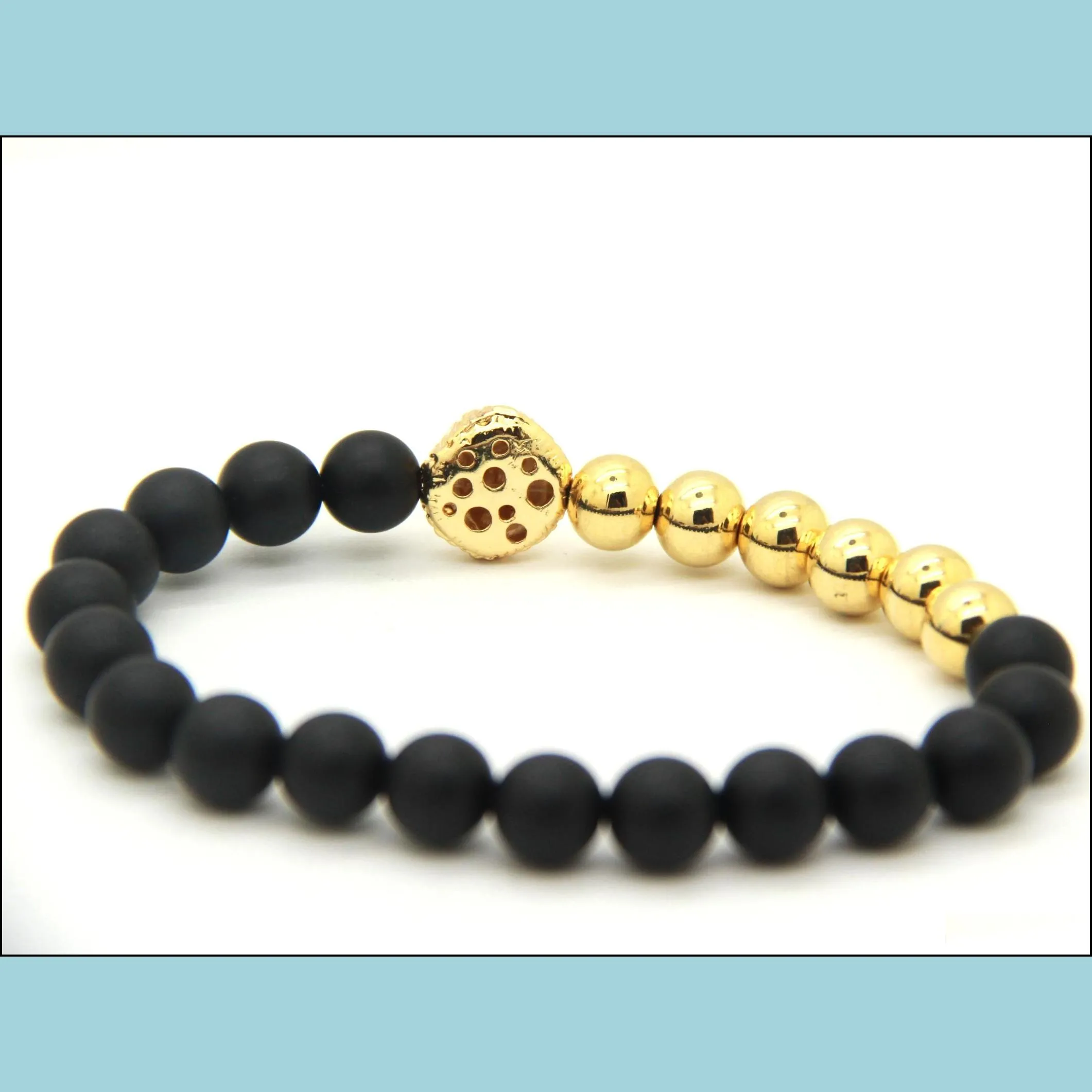 2016 new design jewelry wholesale top quality real gold-plated bronze  head bracelet with natural matte agate stone beads