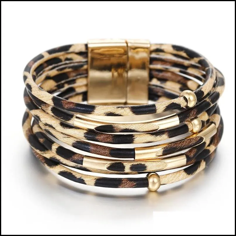 fashion leopard leather bracelets for women 2019 bohemian bracelet bangles elegant multilayer wrap wide bracelet jewelry