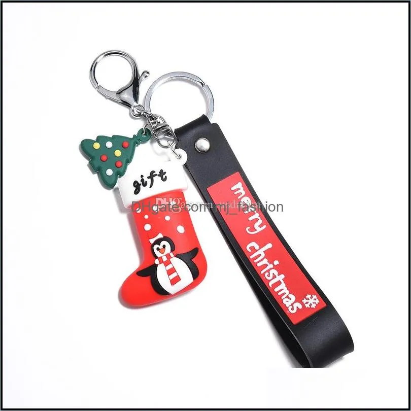 merry christmas keychain pvc cartoon christmas tree sock key ring bag hangs christmas gift 