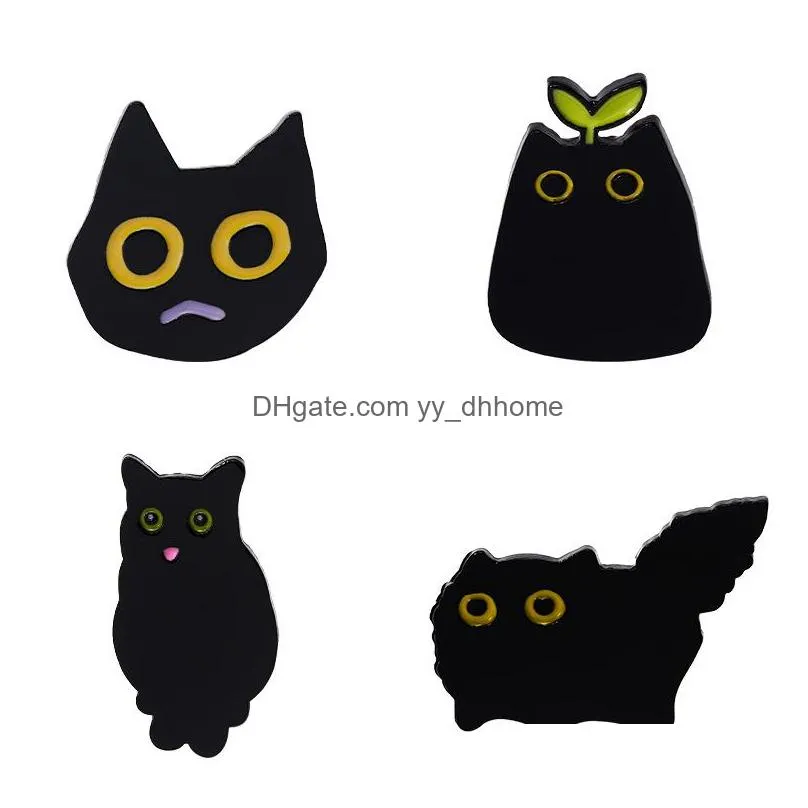 cute animal enamel pins creative brooches 4pcs /set black cat brooch for girls cartoon badge jewelry gift bag accessories