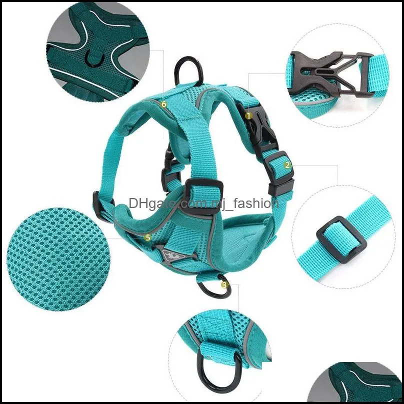 adjustable waistcoat mesh high reflect light breathable harnesses leash set walk dogs leashes pet supplies red blue