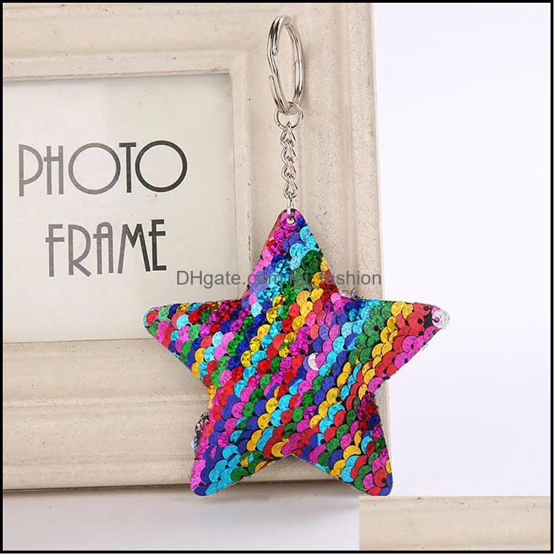 fish scale sequin star keychain key ring holders bag hang women kids fashion jewelry gift
