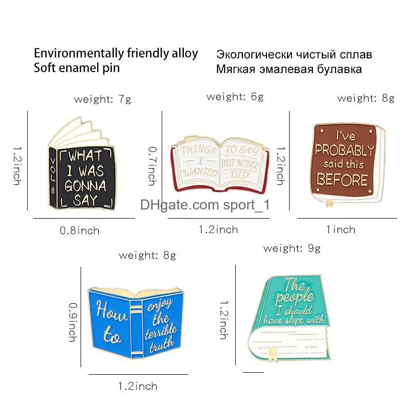creative cartoon books shaped brooches set letter enamel paint badges for girls alloy pin denim shirt fashion jewelry gift bag hat
