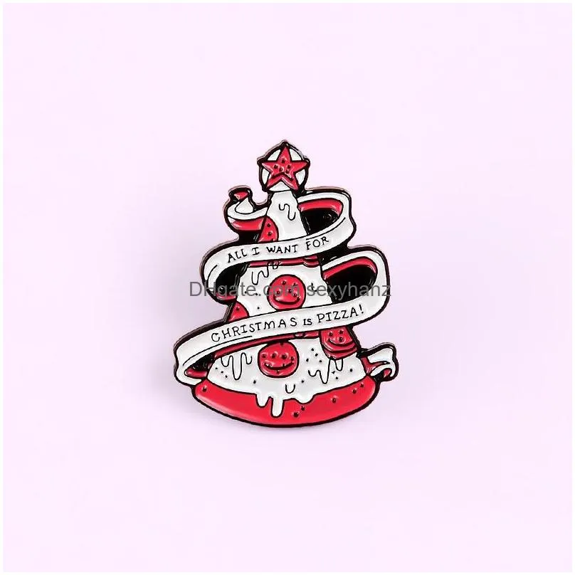 strawberry ice cream pizza brooches cartoon food enamel pins christmas gift wrapped with ribbon alloy brooch for girls denim jacket badge jewelry bag