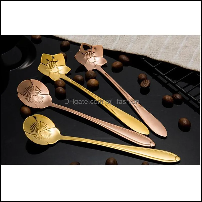 rose gold flower coffee spoon stainless steel cocktail stirring spoons dessert ice cream home bar flatware