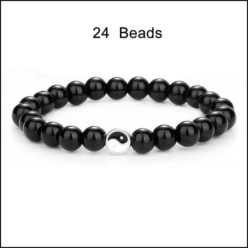 yin yang beaded bracelets strands for men lucky couple bracelet women black white onyx stone beads pulsera bangle jewelry