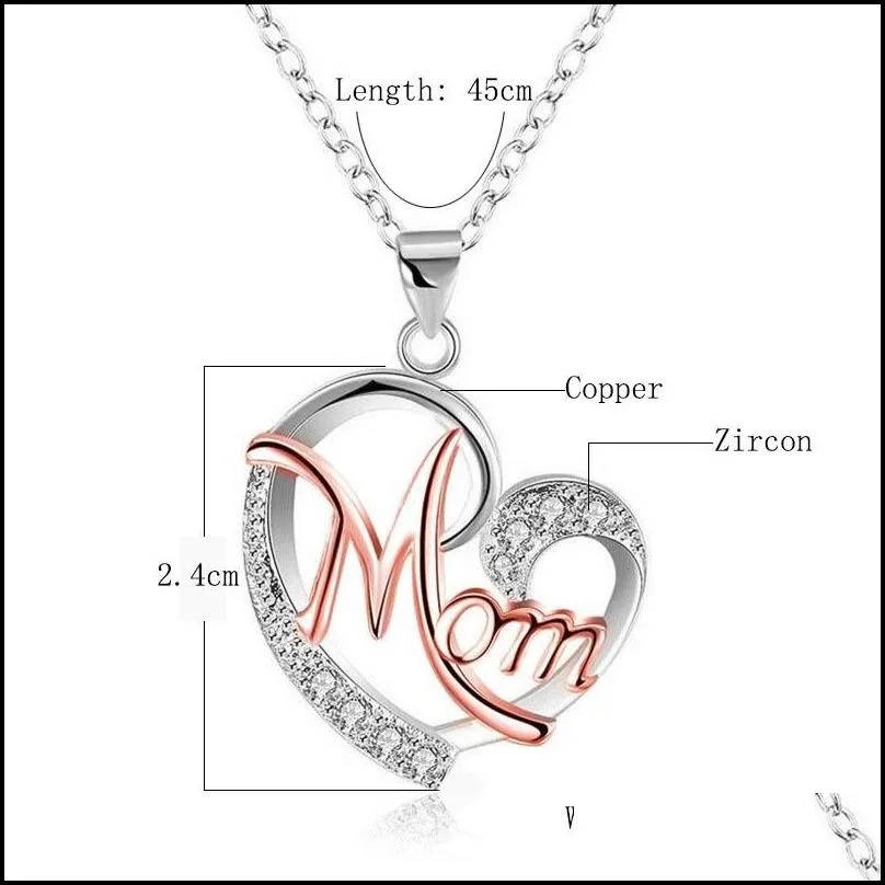 fashion heart shape letter mom pendant necklaces high quality mothers birthday jewelry pendant best gift for mother