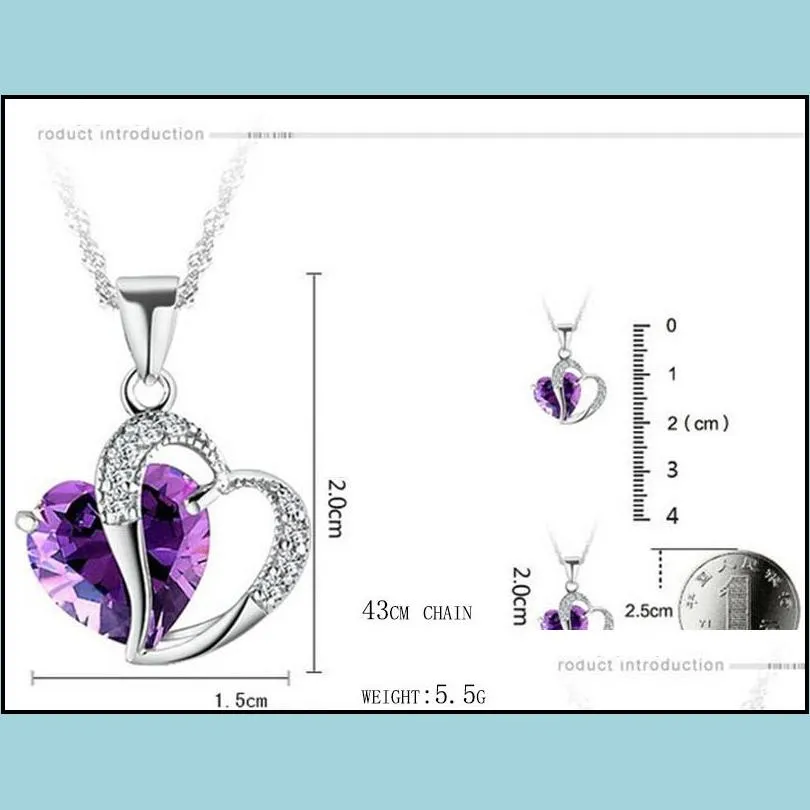 new crystal peach heart pendant necklace water wave chain blue champagne pink rhinestone crystal necklaces for women clavicle chain