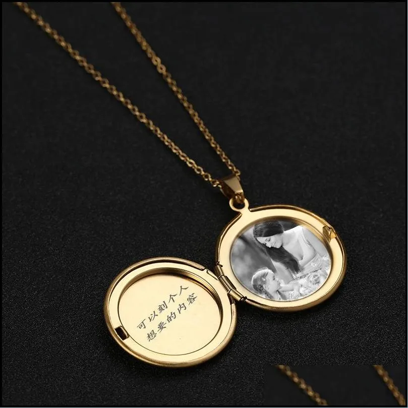 new stainless steel round open lockets pendant necklace for women men could holds photos engraving words necklace jewelry gift