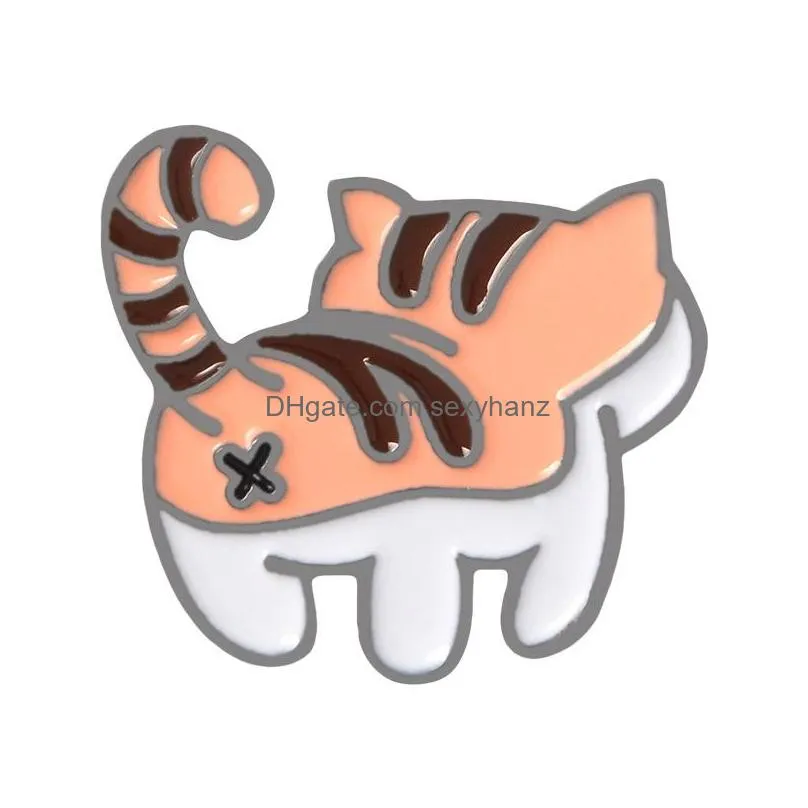 creative cartoon cat butt brooches 3pcs set funny small tiger enamel paint badges for children alloy pin shirt jewelry gift backpack accessories cute animal
