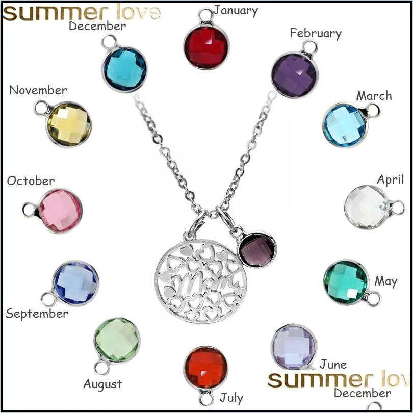 2019 love heart mom necklace crystal birthstone pendant necklace stainless steel chain charm mothers day birthday gifts for mom