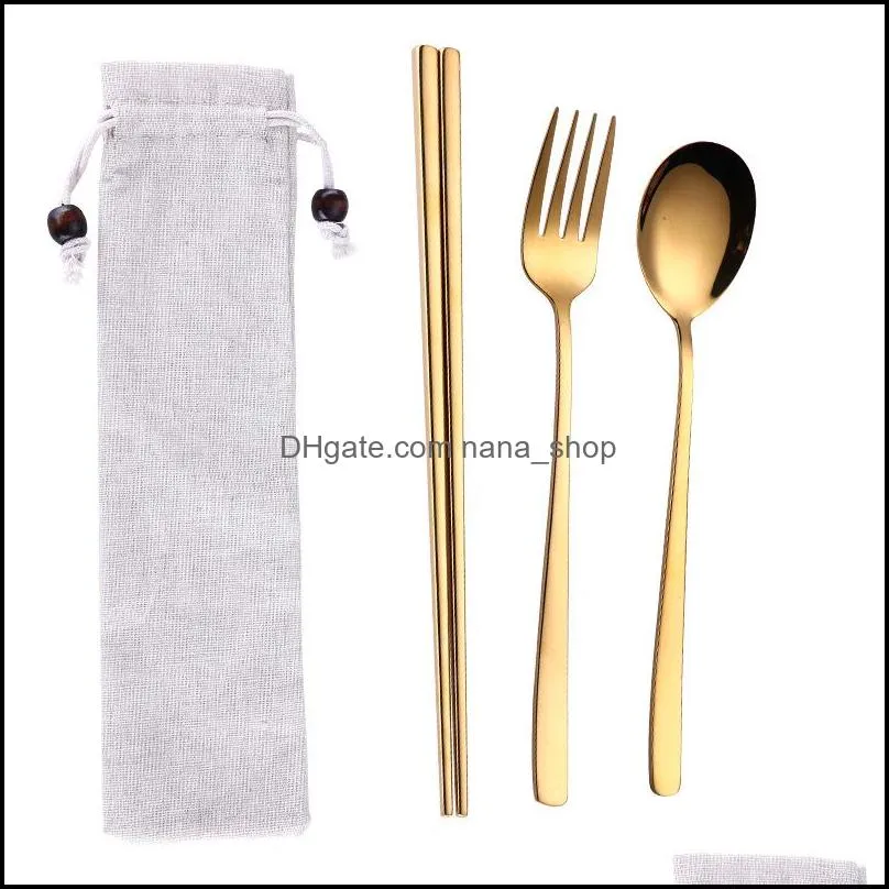 stainless steel spoon fork chopsticks flatware sets gold rainbow chinese food home bar kitchen dessert spoon steak forks