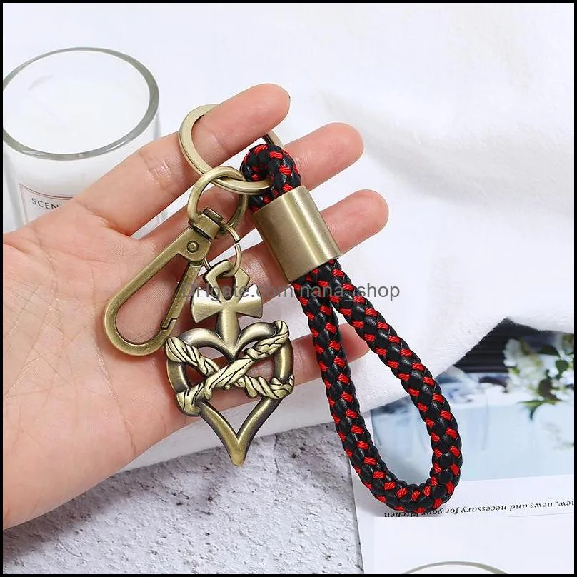 weave key ring retro bronze heart whistle owl fish charm keychain handbag hangs fashion jewelry