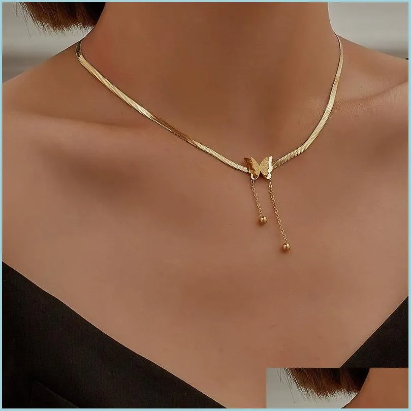 stainless steel butterfly choker necklace gold chain heart pendant necklaces for women fashion jewerly gift