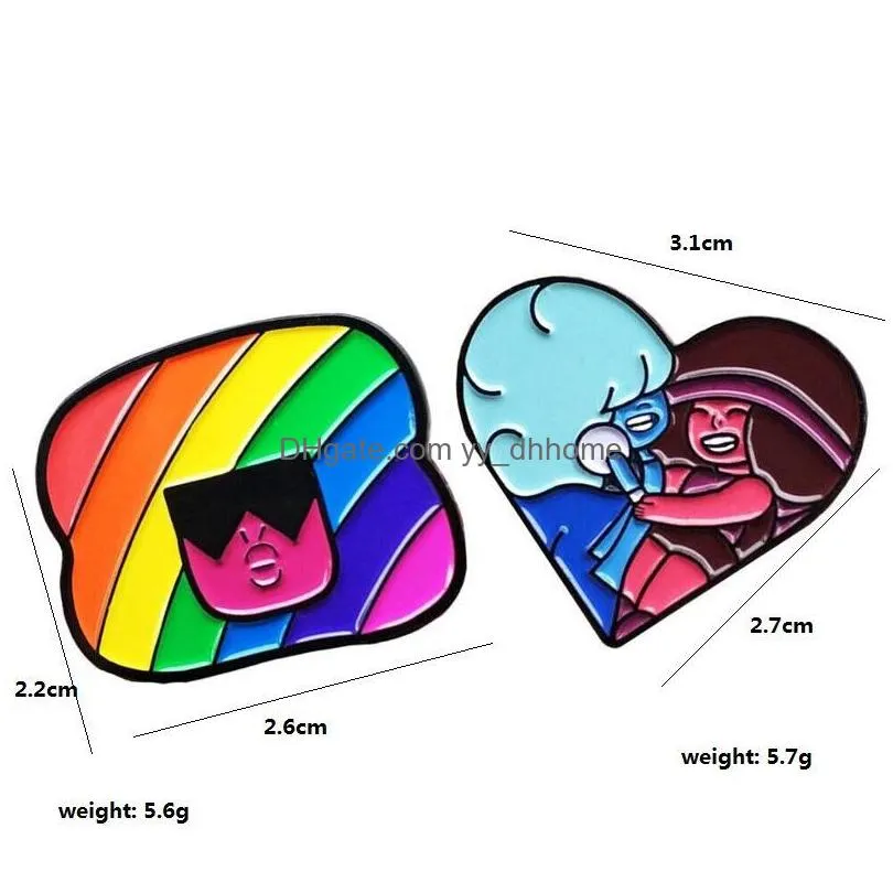 love heart metal brooch pins eco enamel cartoon funny rainbow hairstyle brooches for girls gift jewelry badges bag clothes denim shirt