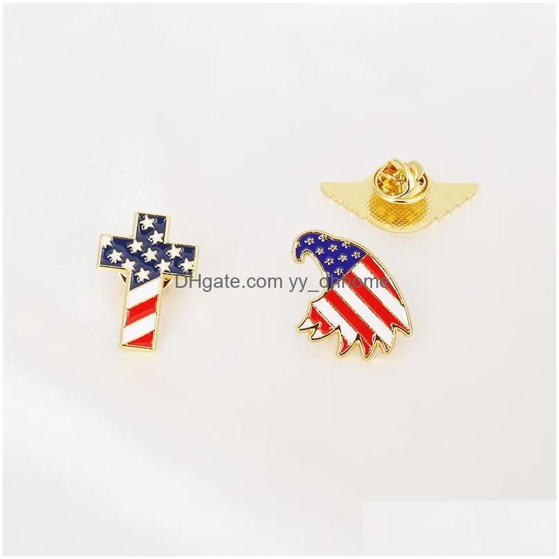 cartoon usa flag design zinc alloy brooches 10pcs/set map statue of liberty paint enamel pins gold silver plate brooch for boys girls denim shirt badge jewelry