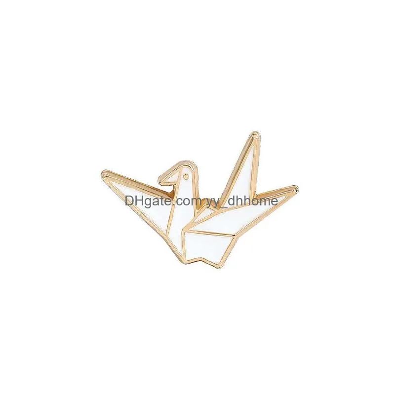 gold plated thousand paper cranes brooches for women cartoon cute red white couple enamel paint lapel pins funny badges denim shirt gift bag accessories collar