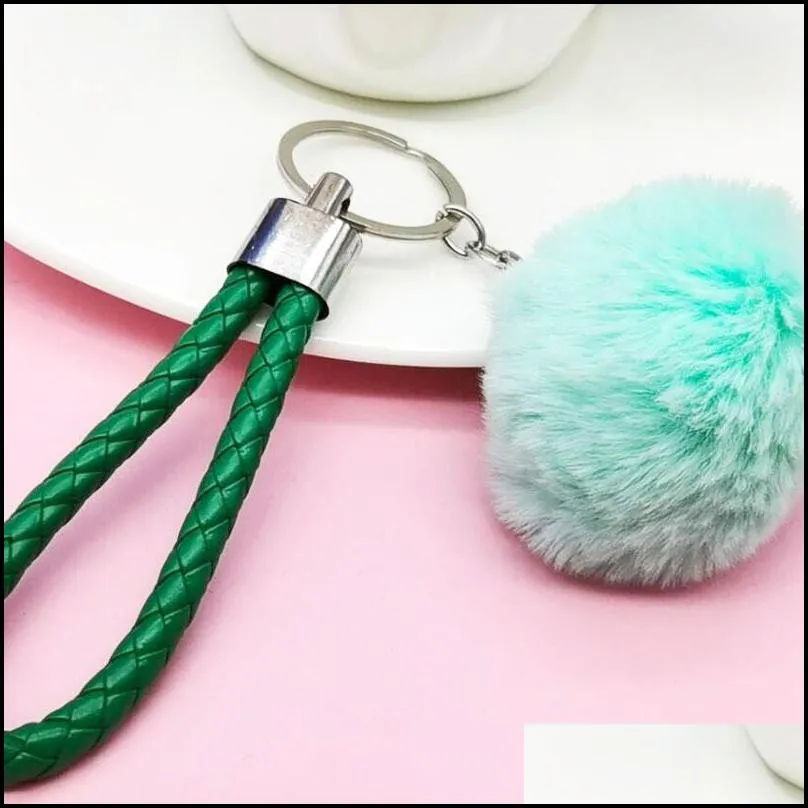 braided rope keychain colorful hairball key ring pendant festive vacation fashion accessories backpack decorative gift