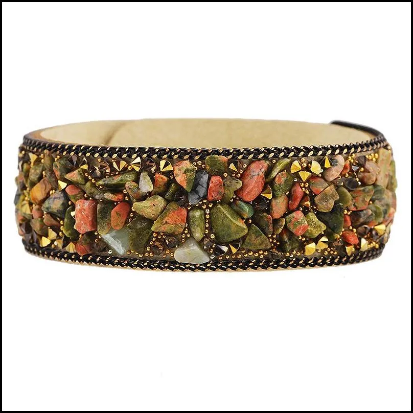 fashion gemstone crystal leather bracelet women vintage wrap cuff bangle wristband bracelet summer jewelry