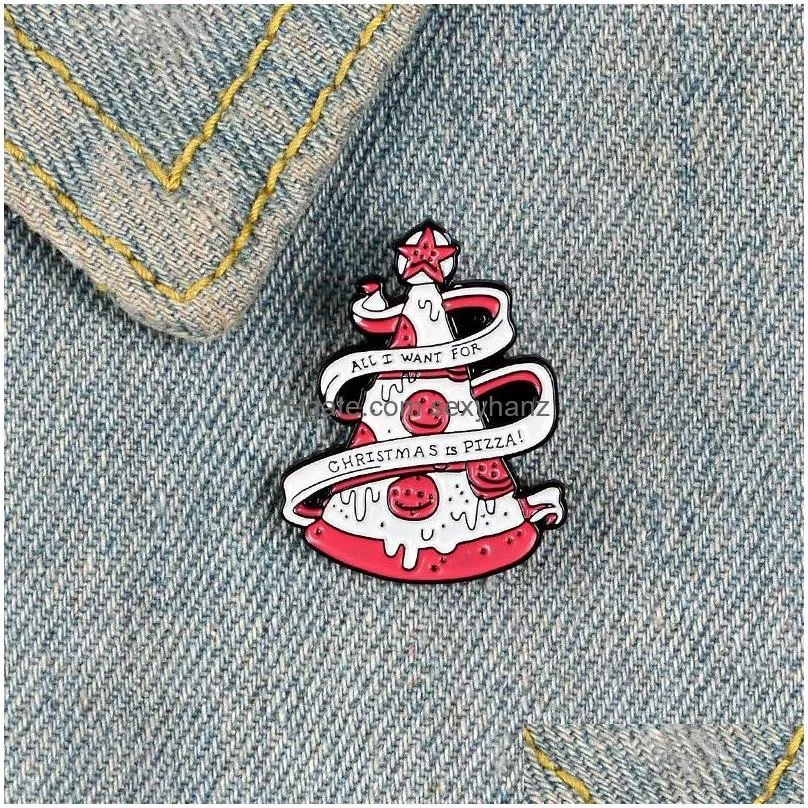 strawberry ice cream pizza brooches cartoon food enamel pins christmas gift wrapped with ribbon alloy brooch for girls denim jacket badge jewelry bag