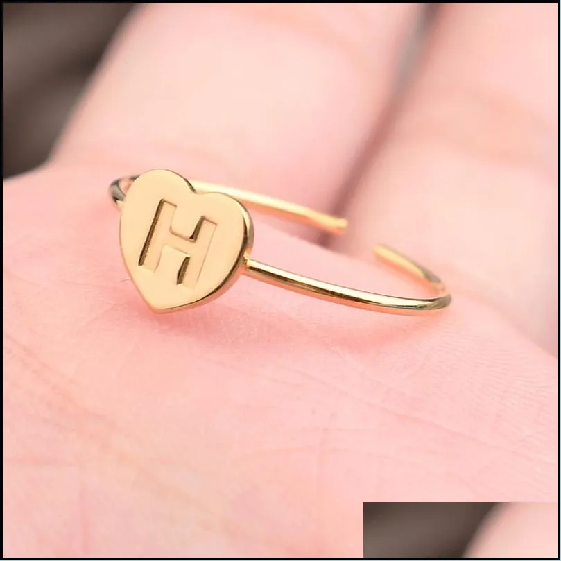 adjustable initial 26 letters heart open rings couple gift romantic cute casual jewelry accessories