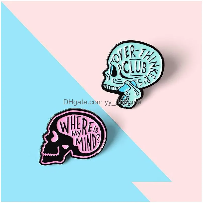 cartoon letter pink blue skull head brooches for women paint lapel pins funny creative badges denim shirt gift bag accessories collar