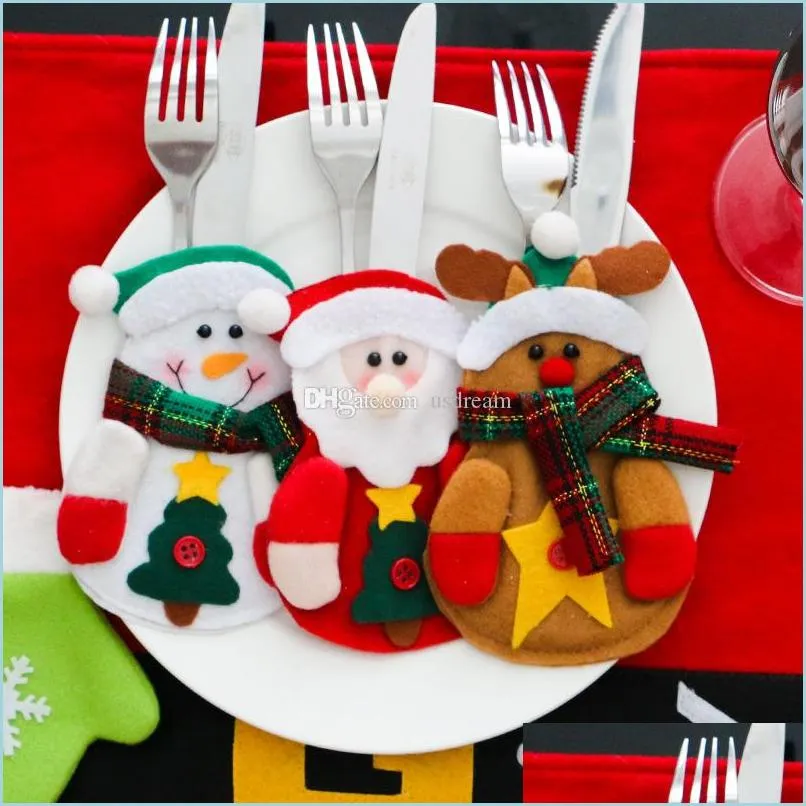 cartoon christmas santa snowman tableware cover fork spoon case bags christmas decorations home decor gift 
