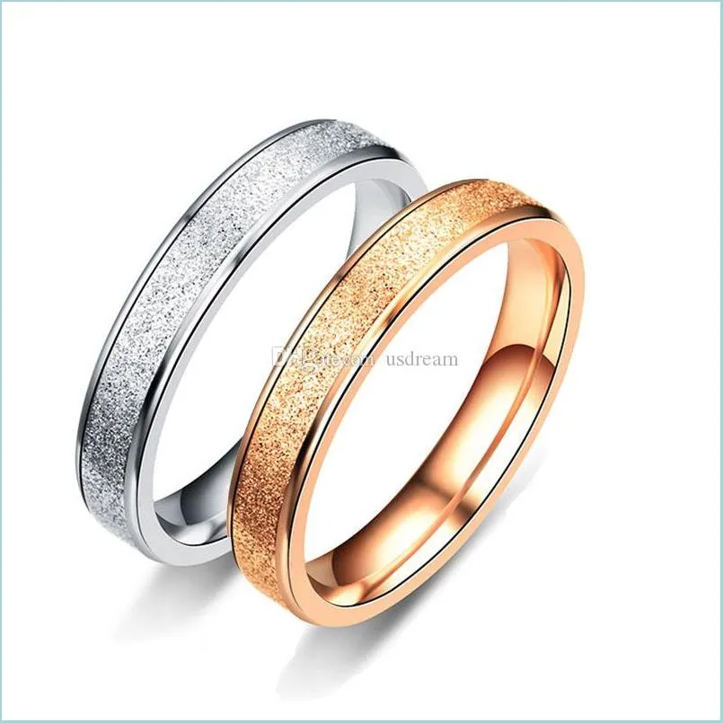 stainless steel dull polish ring rose gold frosted engagement wedding women men rings fashion jewelry