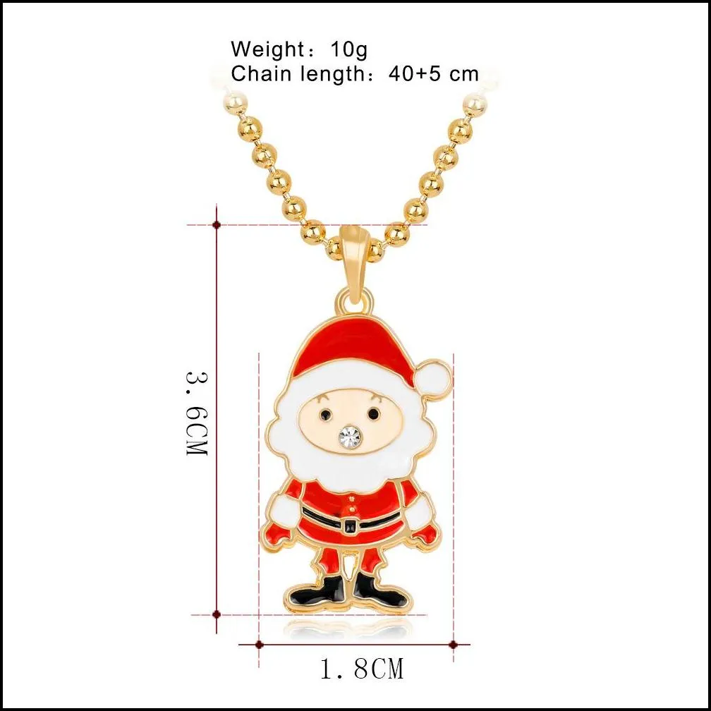 christmas necklace christmas tree rhinestone enamel necklace for women kids white snowman santa claus charms gold color christmas gift