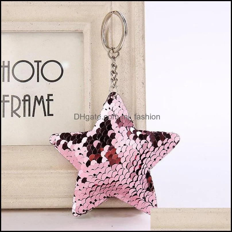 fish scale sequin star keychain key ring holders bag hang women kids fashion jewelry gift