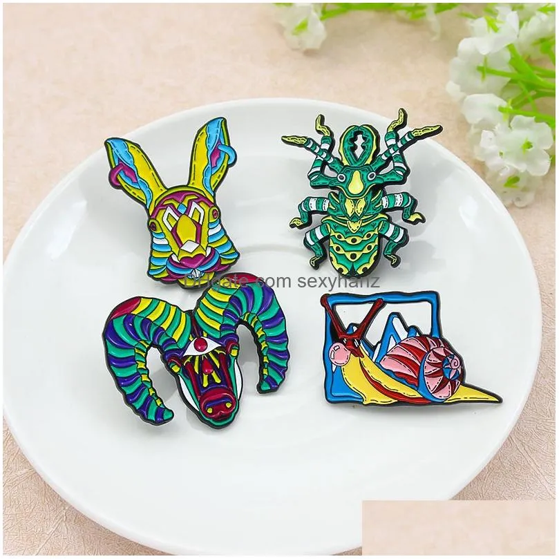 colorful insect image brooches for women fantasy pins set 9pcs enamel alloy cartoon animal dragonfly owl parrot snail woodpecker badge children gift