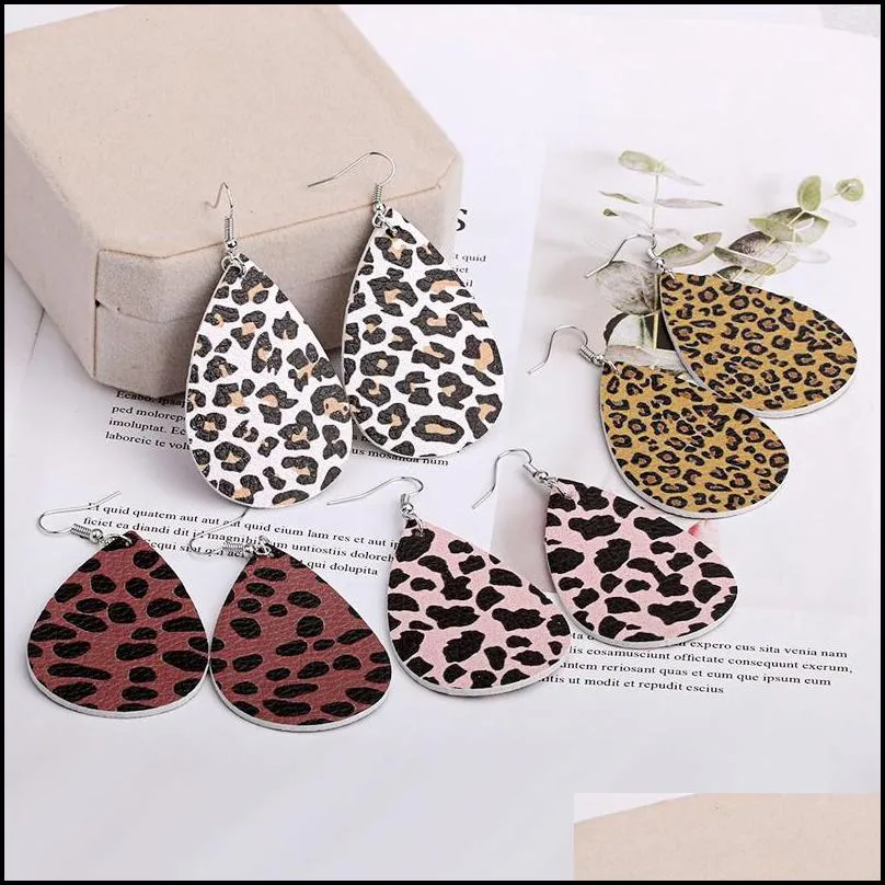 fashion leather waterdrop dangle earrings europe africa boho cute female leopard water drop earring for elegant girls women jewelry