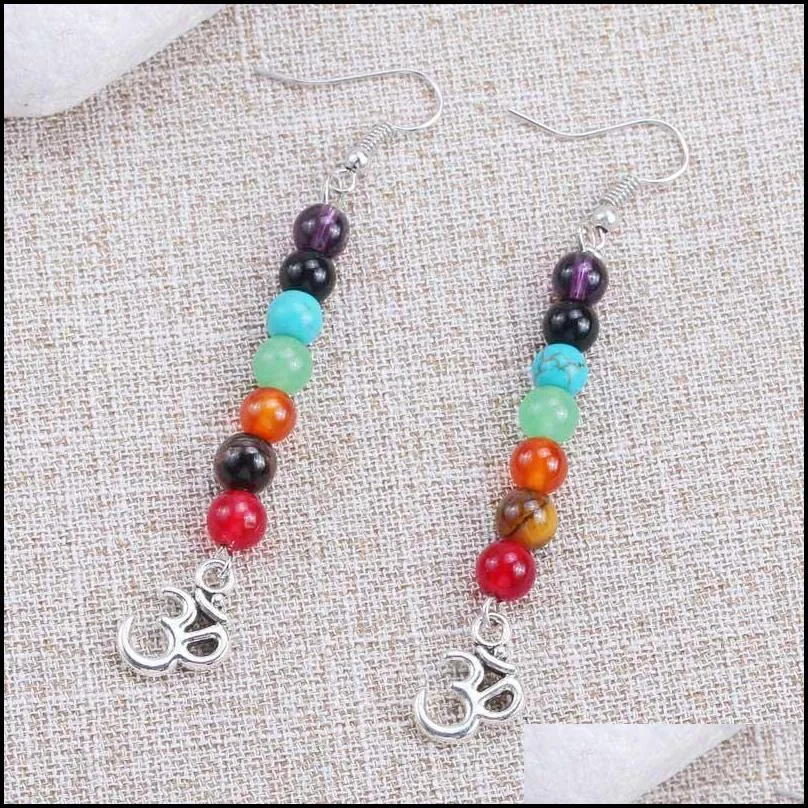 vintage handmade 7 chakra beads tassel earrings natural stone bead om earrings with hindu symbol heart owl shaped charm for woman yoga